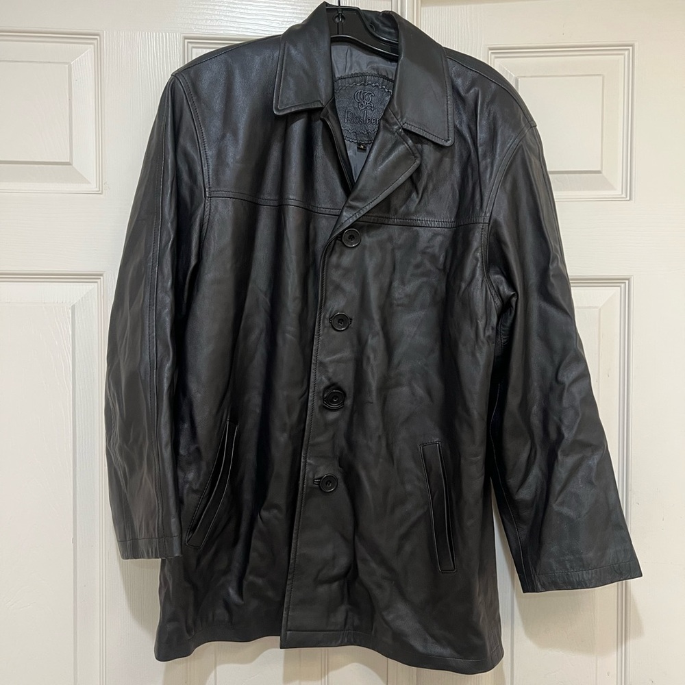 Rosleen Men’s Black  Genuine Leather Lightweight Outdoor Coat‎ Jacket-Size M